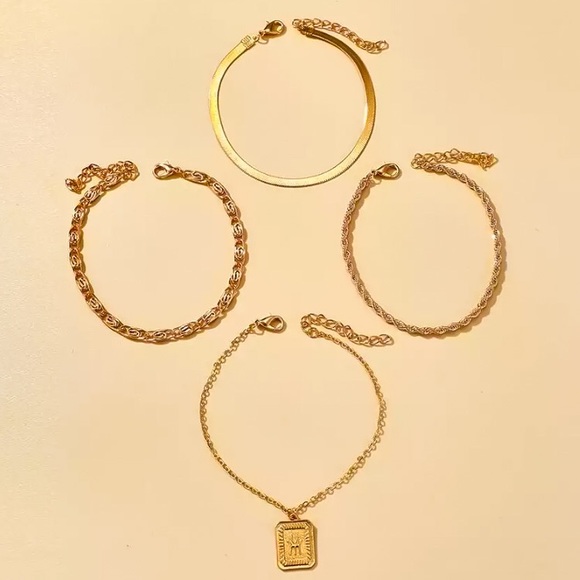 ⚫️𝟮=𝟱𝟬%𝗢𝗙𝗙⚫️ ⚜️[𝟯/$𝟮𝟴]⚜️4 Layered Gold Herringbone Twisted Anklet NEW - Picture 5 of 7